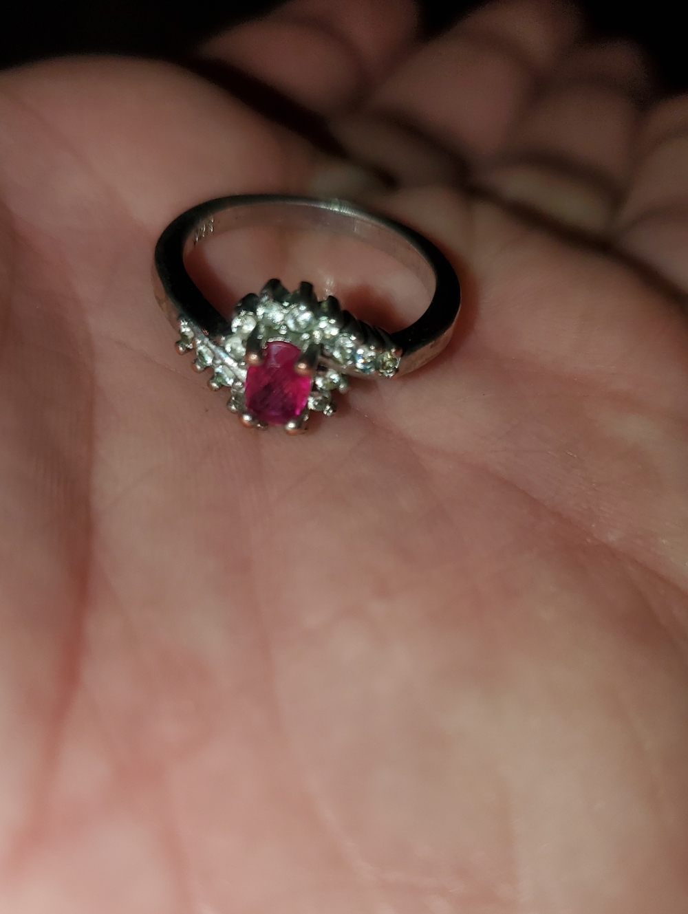 Sterling Silver Pink Ruby-Center Halo Ring